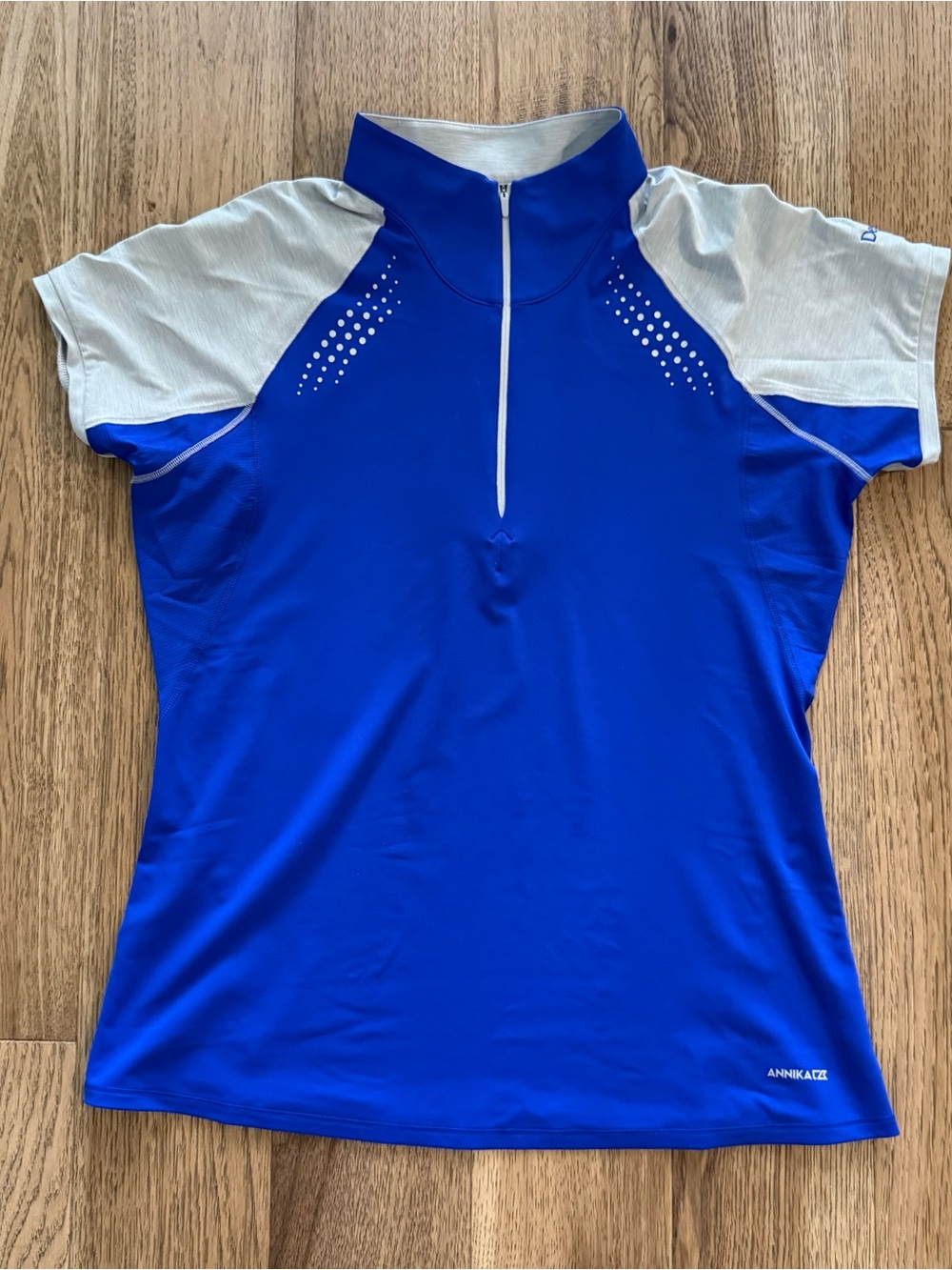 Annika by Cutter & Buck Royal Blue and White Short Sleeve Athletic Zip Top